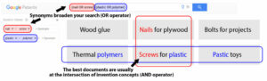 Example of keyword terms for a Google Patents search.